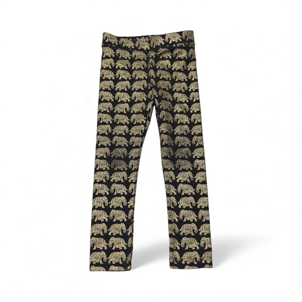 J Crew‎ Crewcuts Girls' Everyday Leggings Black Gold Elephant Foil Print Sz4